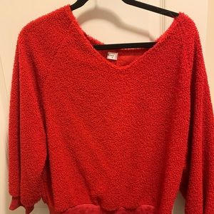 Long Sleeve V Neck Fleece Fuzzy Loose Pullover